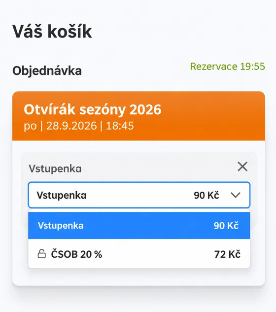 Košík v aplikaci UniLife s vybranou cenou ČSOB 20 % za 72 Kč místo 90 Kč